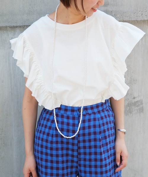 CIAOPANIC TYPY(チャオパニックティピー)の「【ZOZOTOWN限定】フリルスリーブTee(Tシャツ/カットソー・レディース・ホワイト/グリーン/サックスブルー/ブラック・ONE SIZE)」の5枚目の写真