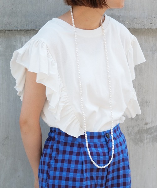 CIAOPANIC TYPY(チャオパニックティピー)の「【ZOZOTOWN限定】フリルスリーブTee(Tシャツ/カットソー・レディース・ホワイト/グリーン/サックスブルー/ブラック・ONE SIZE)」の6枚目の写真