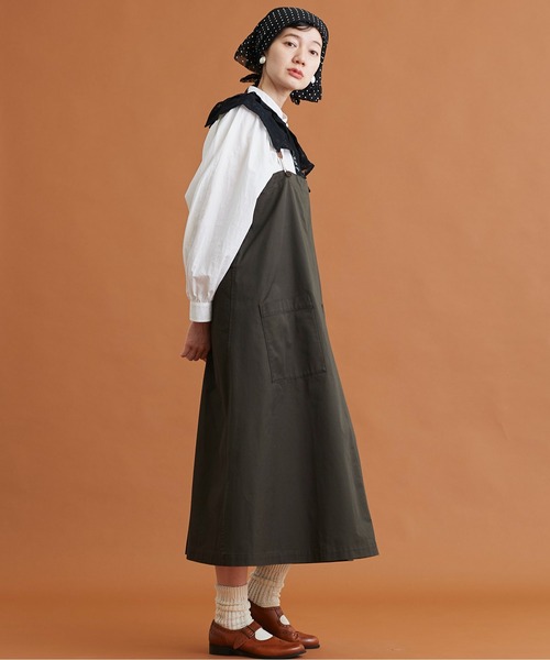 Malle（マル）の「malle 高密度コンパクトチノ　サロペットスカート（ジャンパースカート・レディース・チャコールグレー/キナリ/グリーン・FREE）」の16枚目の写真