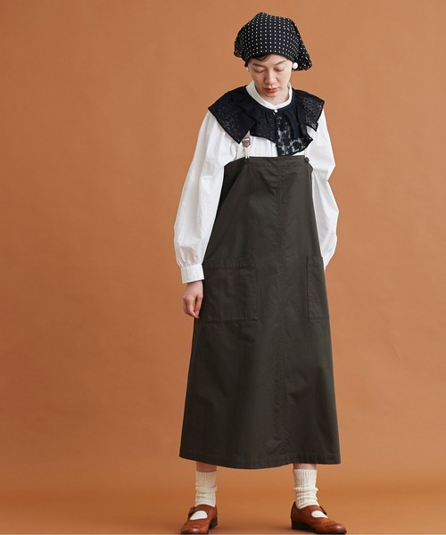 Malle（マル）の「malle 高密度コンパクトチノ　サロペットスカート（ジャンパースカート・レディース・チャコールグレー/キナリ/グリーン・FREE）」の19枚目の写真