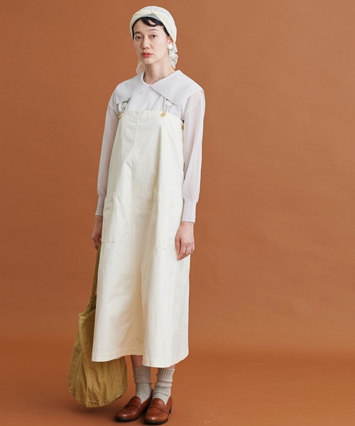 Malle（マル）の「malle 高密度コンパクトチノ　サロペットスカート（ジャンパースカート・レディース・チャコールグレー/キナリ/グリーン・FREE）」の12枚目の写真