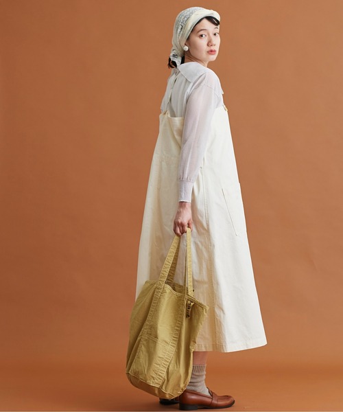 Malle（マル）の「malle 高密度コンパクトチノ　サロペットスカート（ジャンパースカート・レディース・チャコールグレー/キナリ/グリーン・FREE）」の10枚目の写真