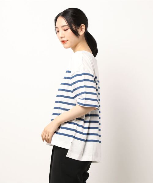 Samansa Mos2（サマンサ モスモス）の「パネルボーダー半袖Tシャツ（Tシャツ/カットソー・レディース・ネイビー/グレー/ブラック・ﾌﾘ-）」の5枚目の写真