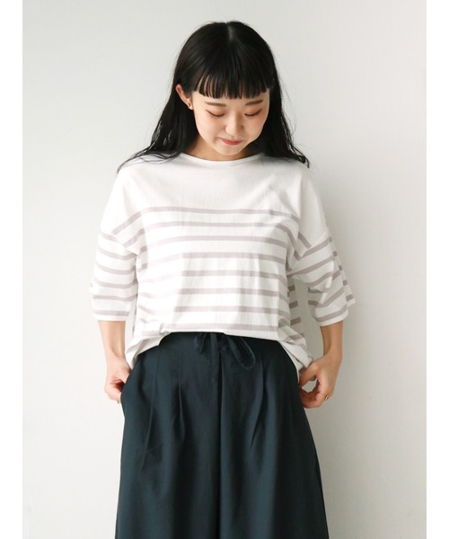 Samansa Mos2（サマンサ モスモス）の「パネルボーダー半袖Tシャツ（Tシャツ/カットソー・レディース・ネイビー/グレー/ブラック・ﾌﾘ-）」の2枚目の写真