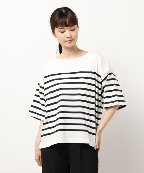 Samansa Mos2（サマンサ モスモス）の「パネルボーダー半袖Tシャツ（Tシャツ/カットソー・レディース・ネイビー/グレー/ブラック・ﾌﾘ-）」の6枚目の写真