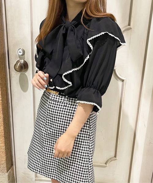 apres jour(アプレジュール)の「ピコレースフリルボウタイブラウス【ZOZOTOWN限定アイテム】(シャツ/ブラウス・レディース・ブラック/オフホワイト/モカ/アイボリー・X-LARGE/フリー)」の7枚目の写真