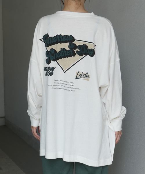 CORNERS（コーナーズ）の「バッグロゴプリントビックTシャツ（Tシャツ/カットソー・レディース・オフホワイト/グリーン/オートミール/スミクロ・FREE）」の9枚目の写真