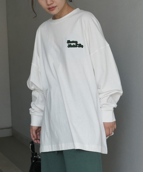 CORNERS（コーナーズ）の「バッグロゴプリントビックTシャツ（Tシャツ/カットソー・レディース・オフホワイト/グリーン/オートミール/スミクロ・FREE）」の6枚目の写真