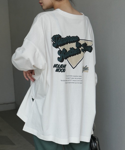 CORNERS（コーナーズ）の「バッグロゴプリントビックTシャツ（Tシャツ/カットソー・レディース・オフホワイト/グリーン/オートミール/スミクロ・FREE）」の7枚目の写真