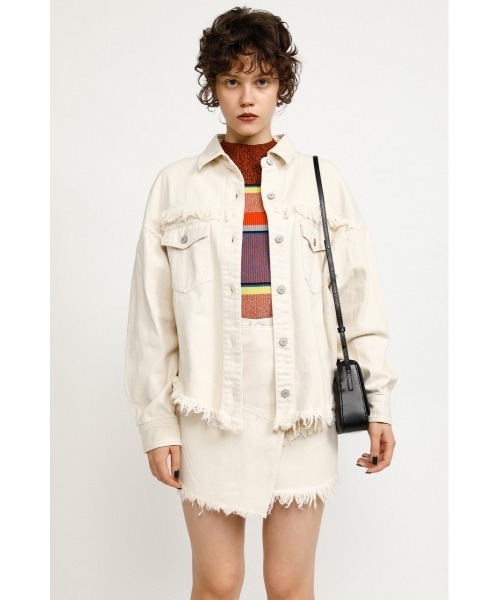 SLY(スライ)の「DAMAGE DENIM SH JK ダメージ デニムジャケット(デニムジャケット・レディース・グレー/アイボリー・FREE)」の7枚目の写真