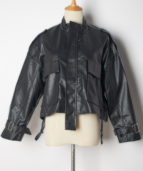 Futier land（フューティアランド）の「BIGポケットスタンドカラーライダース（ライダースジャケット・レディース・ブラック/ベージュ・MEDIUM）」の20枚目の写真