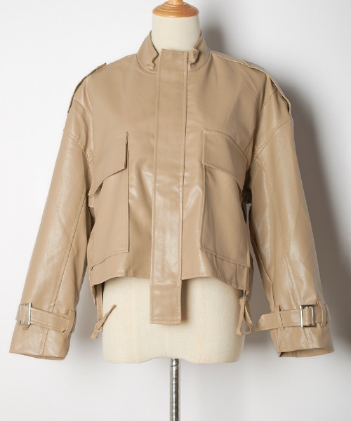 Futier land（フューティアランド）の「BIGポケットスタンドカラーライダース（ライダースジャケット・レディース・ブラック/ベージュ・MEDIUM）」の9枚目の写真