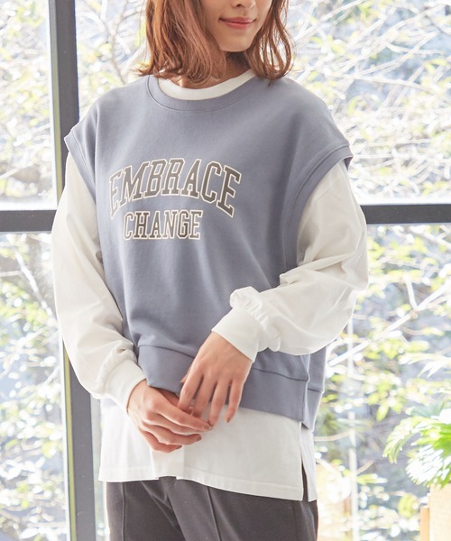 Honeys（ハニーズ）の「インナー付ベスト（アンサンブル・レディース・イエロー/杢グレー/ブルー系その他/スミクロ・S/M/L）」の4枚目の写真