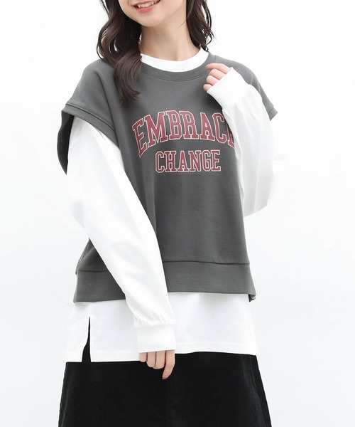 Honeys（ハニーズ）の「インナー付ベスト（アンサンブル・レディース・イエロー/杢グレー/ブルー系その他/スミクロ・S/M/L）」の2枚目の写真