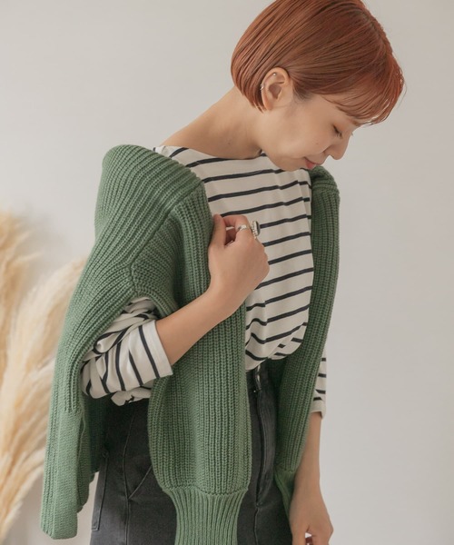 ITEMS URBANRESEARCH（アイテムズ アーバンリサーチ）の「バスクボーダーロングTシャツ（Tシャツ/カットソー・レディース・ネイビー/グリーン/ブラック・FREE）」の3枚目の写真