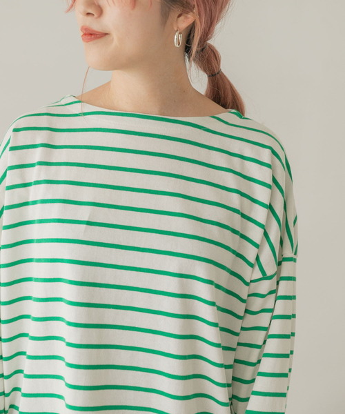 ITEMS URBANRESEARCH（アイテムズ アーバンリサーチ）の「バスクボーダーロングTシャツ（Tシャツ/カットソー・レディース・ネイビー/グリーン/ブラック・FREE）」の10枚目の写真