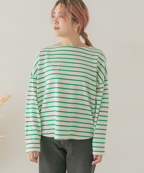 ITEMS URBANRESEARCH（アイテムズ アーバンリサーチ）の「バスクボーダーロングTシャツ（Tシャツ/カットソー・レディース・ネイビー/グリーン/ブラック・FREE）」の4枚目の写真