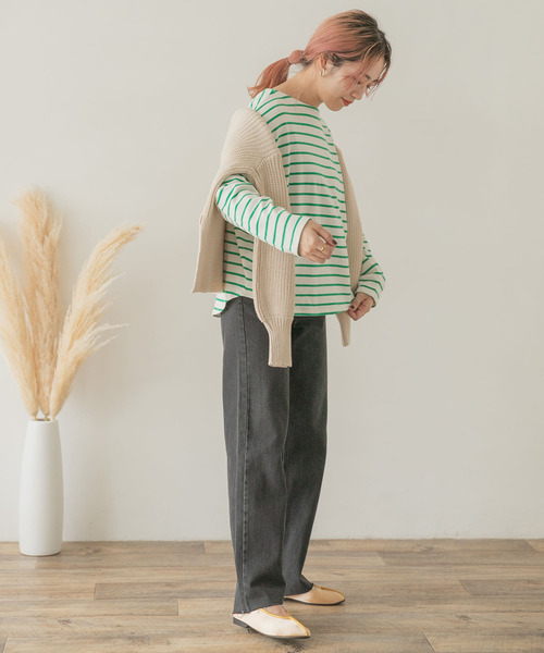 ITEMS URBANRESEARCH（アイテムズ アーバンリサーチ）の「バスクボーダーロングTシャツ（Tシャツ/カットソー・レディース・ネイビー/グリーン/ブラック・FREE）」の6枚目の写真