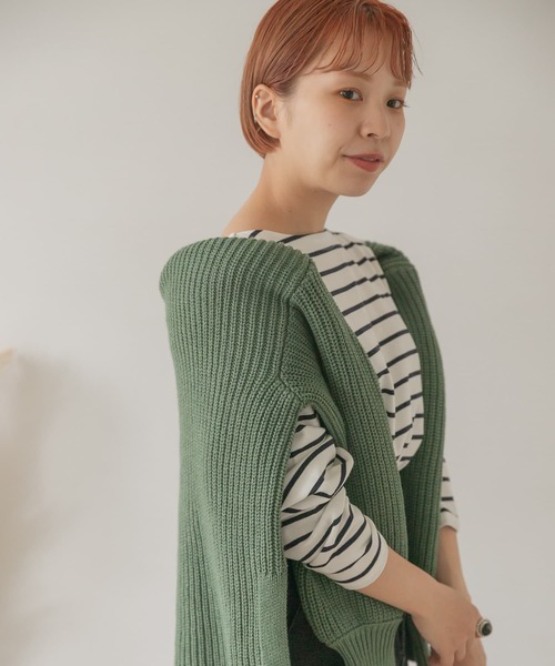 ITEMS URBANRESEARCH（アイテムズ アーバンリサーチ）の「バスクボーダーロングTシャツ（Tシャツ/カットソー・レディース・ネイビー/グリーン/ブラック・FREE）」の15枚目の写真