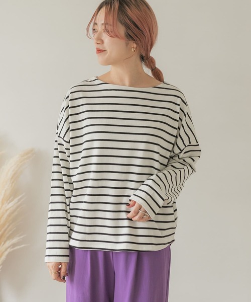 ITEMS URBANRESEARCH（アイテムズ アーバンリサーチ）の「バスクボーダーロングTシャツ（Tシャツ/カットソー・レディース・ネイビー/グリーン/ブラック・FREE）」の20枚目の写真