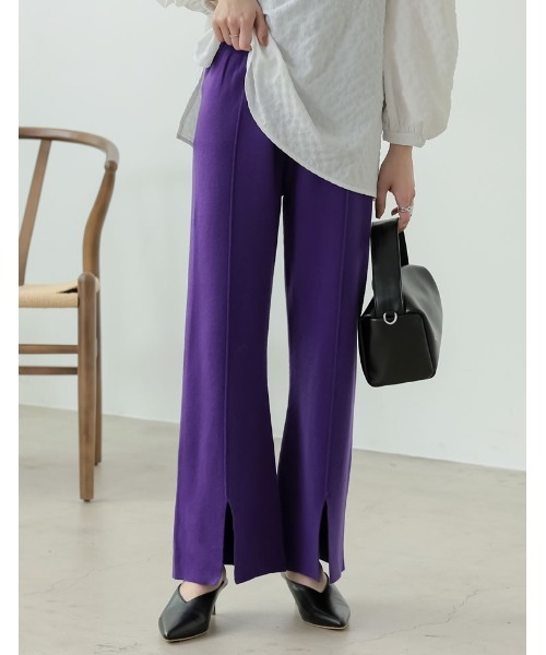 Re:EDIT（リエディ）の「センターラインスリットニットレギパン（その他パンツ・レディース・ブラウン/ベージュ/オレンジ/グリーン/ブラック/ピンク/パープル・LARGE/MEDIUM/SHORT）」の5枚目の写真