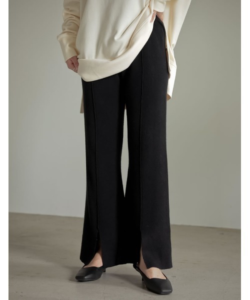 Re:EDIT（リエディ）の「センターラインスリットニットレギパン（その他パンツ・レディース・ブラウン/ベージュ/オレンジ/グリーン/ブラック/ピンク/パープル・LARGE/MEDIUM/SHORT）」の2枚目の写真