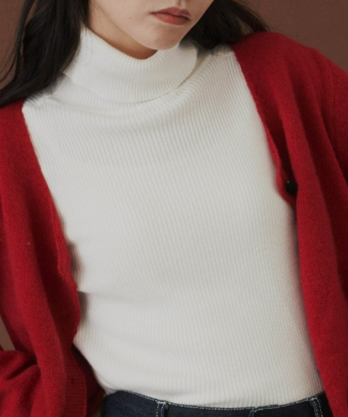 MERLOT（メルロー）の「リブタートルネックニット（ニット/セーター・レディース・グリーン/ワインレッド/マスタード/ホワイト・FREE）」の14枚目の写真