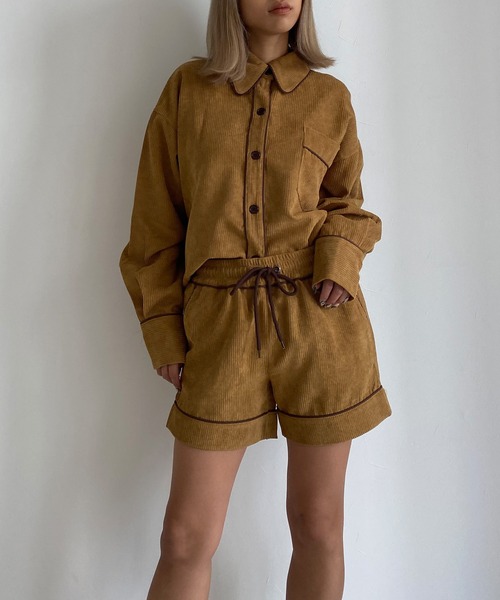 Avvenente（アベネンテ）の「【Avvenente】コーデュロイパイピングシャツ（シャツ/ブラウス・レディース・ブルー/ライトブラウン・FREE）」の3枚目の写真