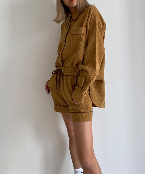 Avvenente（アベネンテ）の「【Avvenente】コーデュロイパイピングシャツ（シャツ/ブラウス・レディース・ブルー/ライトブラウン・FREE）」の7枚目の写真