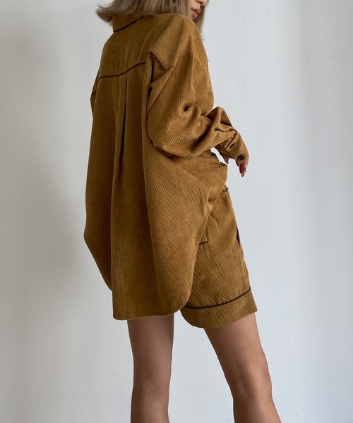 Avvenente（アベネンテ）の「【Avvenente】コーデュロイパイピングシャツ（シャツ/ブラウス・レディース・ブルー/ライトブラウン・FREE）」の15枚目の写真