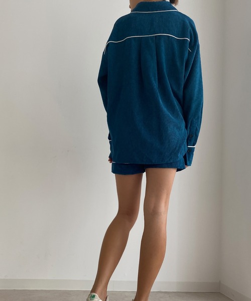 Avvenente（アベネンテ）の「【Avvenente】コーデュロイパイピングシャツ（シャツ/ブラウス・レディース・ブルー/ライトブラウン・FREE）」の5枚目の写真