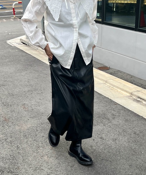 byYOUANCE（バイユアンス）の「ハイウエストタイトロングスカート（スカート・レディース・ピンク/グリーン/マルチ/アニマル/ブラック/ブラック系その他/オレンジ/イエロー/アイボリー/サックスブルー・FREE）」の4枚目の写真