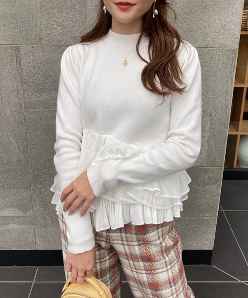 EIMY ISTOIRE（エイミーイストワール）の「アシンメトリーコンビニットプルオーバー（Tシャツ/カットソー・レディース・ホワイト/ブラック/ブラウン/サックスブルー/ピンク・FREE）」の2枚目の写真