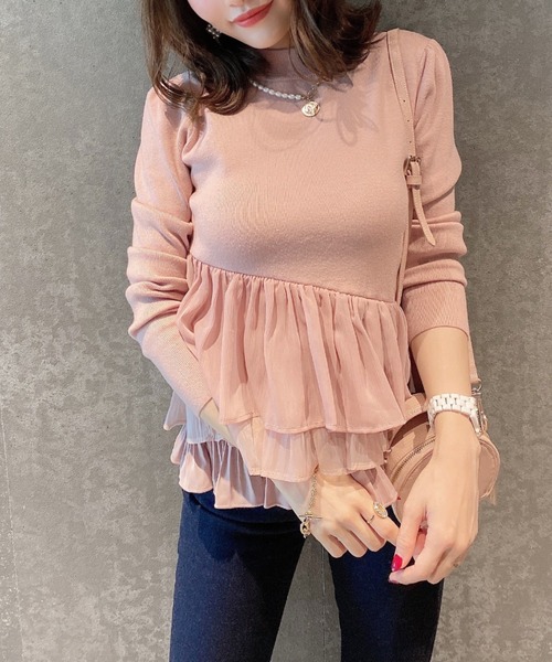 EIMY ISTOIRE（エイミーイストワール）の「アシンメトリーコンビニットプルオーバー（Tシャツ/カットソー・レディース・ホワイト/ブラック/ブラウン/サックスブルー/ピンク・FREE）」の5枚目の写真