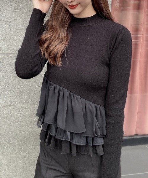 EIMY ISTOIRE（エイミーイストワール）の「アシンメトリーコンビニットプルオーバー（Tシャツ/カットソー・レディース・ホワイト/ブラック/ブラウン/サックスブルー/ピンク・FREE）」の3枚目の写真