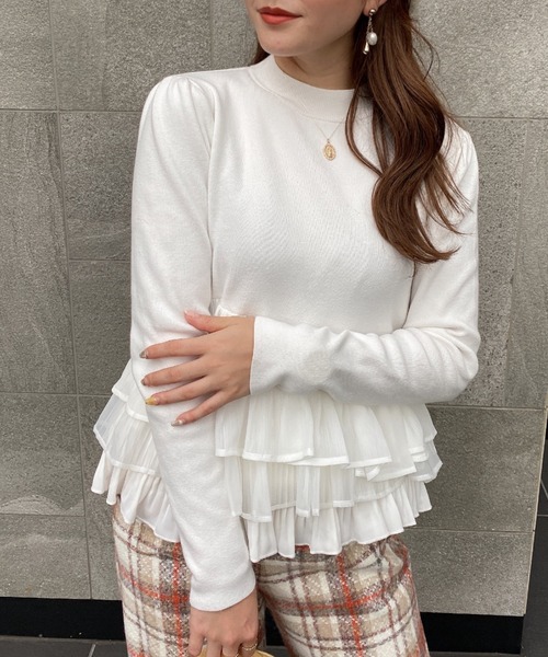 EIMY ISTOIRE（エイミーイストワール）の「アシンメトリーコンビニットプルオーバー（Tシャツ/カットソー・レディース・ホワイト/ブラック/ブラウン/サックスブルー/ピンク・FREE）」の11枚目の写真