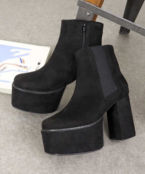 LOVEHUNTER（ラブハンター）の「LOVEHUNTER / 軽量厚底　スクエアトゥチェルシーヒールブーツ(1571)（ブーツ・レディース・ブラック/アイボリー/ブラック系その他/シルバー・S/M/L/LL/SS/3L）」の3枚目の写真