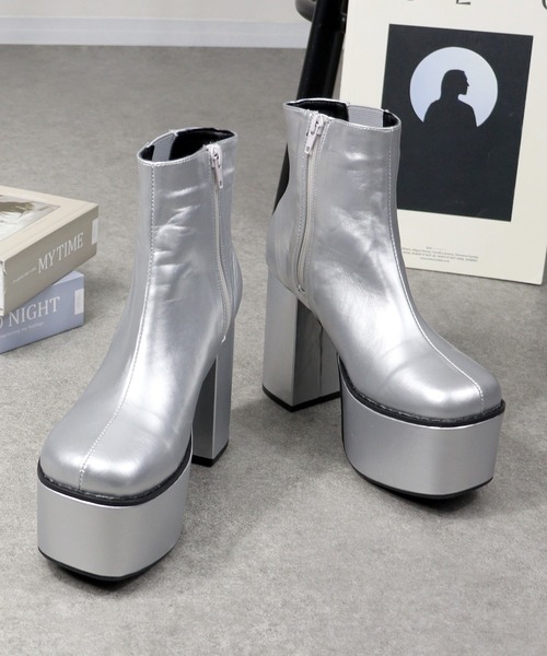 LOVEHUNTER（ラブハンター）の「LOVEHUNTER / 軽量厚底　スクエアトゥチェルシーヒールブーツ(1571)（ブーツ・レディース・ブラック/アイボリー/ブラック系その他/シルバー・S/M/L/LL/SS/3L）」の4枚目の写真