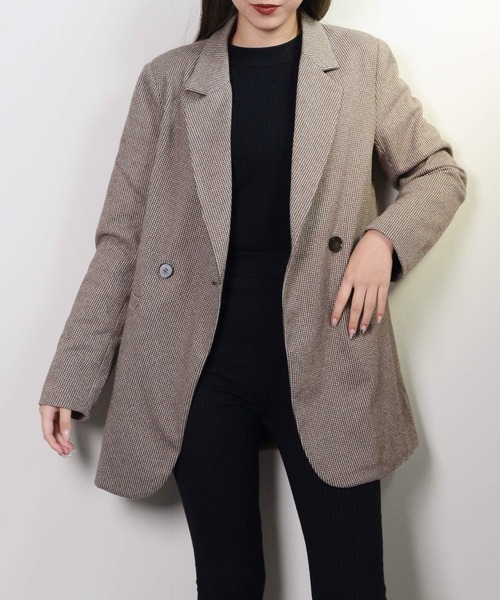 shopnikoniko(ショップニコニコ)の「千鳥柄ジャケット(テーラードジャケット・レディース・ベージュ/ブラウン/ブラック・フリー)」の3枚目の写真