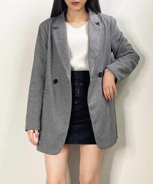 shopnikoniko(ショップニコニコ)の「千鳥柄ジャケット(テーラードジャケット・レディース・ベージュ/ブラウン/ブラック・フリー)」の2枚目の写真