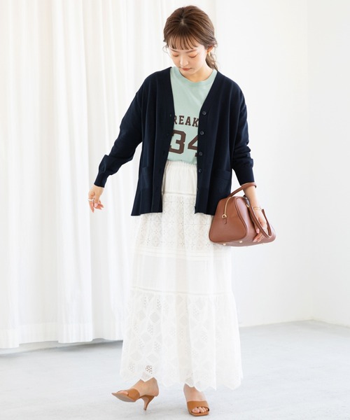 SLOBE IENA(スローブイエナ)の「アイスコットンVネックカーディガン◆(カーディガン/ボレロ・レディース・ネイビー/サックスブルー/ピンク/ナチュラル・FREE)」の15枚目の写真