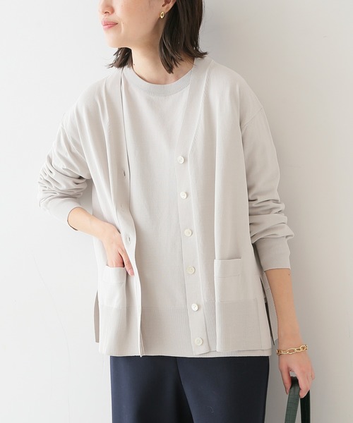 SLOBE IENA(スローブイエナ)の「アイスコットンVネックカーディガン◆(カーディガン/ボレロ・レディース・ネイビー/サックスブルー/ピンク/ナチュラル・FREE)」の14枚目の写真