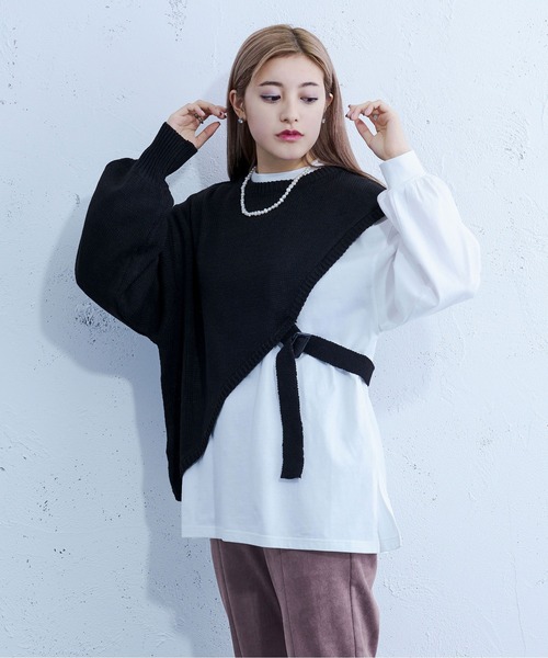 Ellno Loset(エルノロゼット)の「ニットショールロンT(ニット/セーター・メンズ・ブルーグリーン/ブラック・MEDIUM/LARGE)」の1枚目の写真