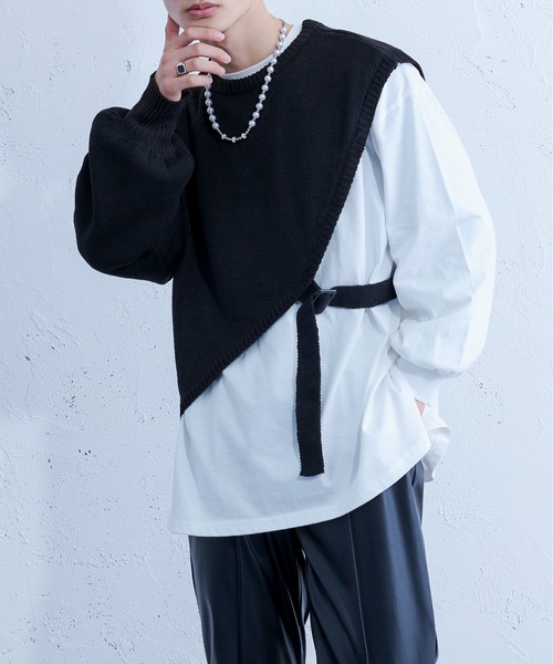 Ellno Loset(エルノロゼット)の「ニットショールロンT(ニット/セーター・メンズ・ブルーグリーン/ブラック・MEDIUM/LARGE)」の3枚目の写真