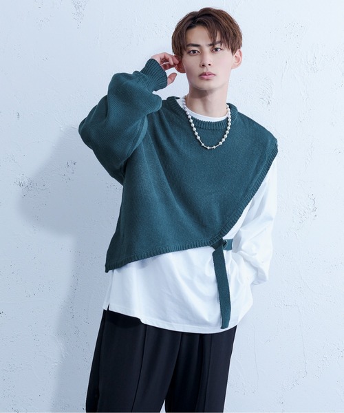 Ellno Loset(エルノロゼット)の「ニットショールロンT(ニット/セーター・メンズ・ブルーグリーン/ブラック・MEDIUM/LARGE)」の11枚目の写真