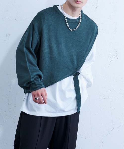 Ellno Loset(エルノロゼット)の「ニットショールロンT(ニット/セーター・メンズ・ブルーグリーン/ブラック・MEDIUM/LARGE)」の12枚目の写真