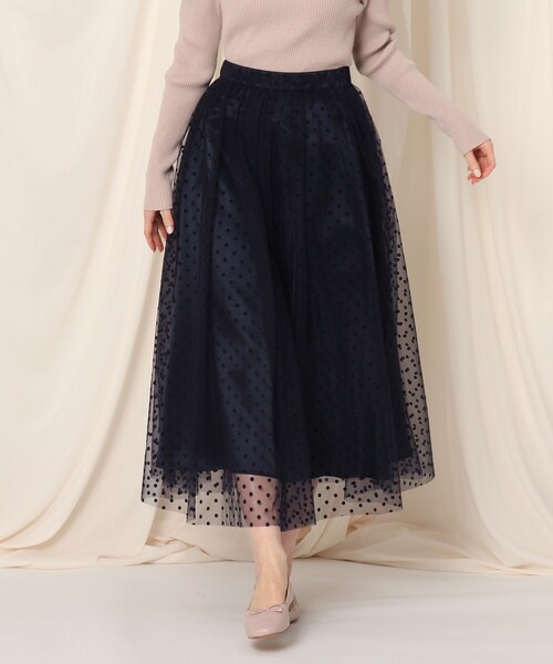 couture brooch（クチュールブローチ）の「◆【春まで使える♪】ドットチュールギャザースカート（スカート・レディース・ブラック系2/ネイビー系2/ベージュ系2・38/36/42）」の3枚目の写真