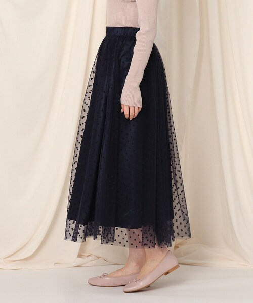 couture brooch（クチュールブローチ）の「◆【春まで使える♪】ドットチュールギャザースカート（スカート・レディース・ブラック系2/ネイビー系2/ベージュ系2・38/36/42）」の5枚目の写真