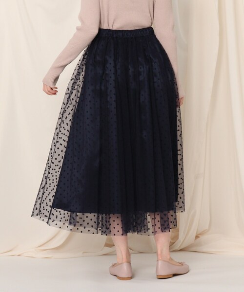 couture brooch（クチュールブローチ）の「◆【春まで使える♪】ドットチュールギャザースカート（スカート・レディース・ブラック系2/ネイビー系2/ベージュ系2・38/36/42）」の6枚目の写真