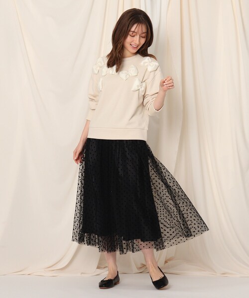 couture brooch（クチュールブローチ）の「◆【春まで使える♪】ドットチュールギャザースカート（スカート・レディース・ブラック系2/ネイビー系2/ベージュ系2・38/36/42）」の12枚目の写真